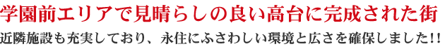 学園前エリアで見晴らしの良い高台に完成された街
